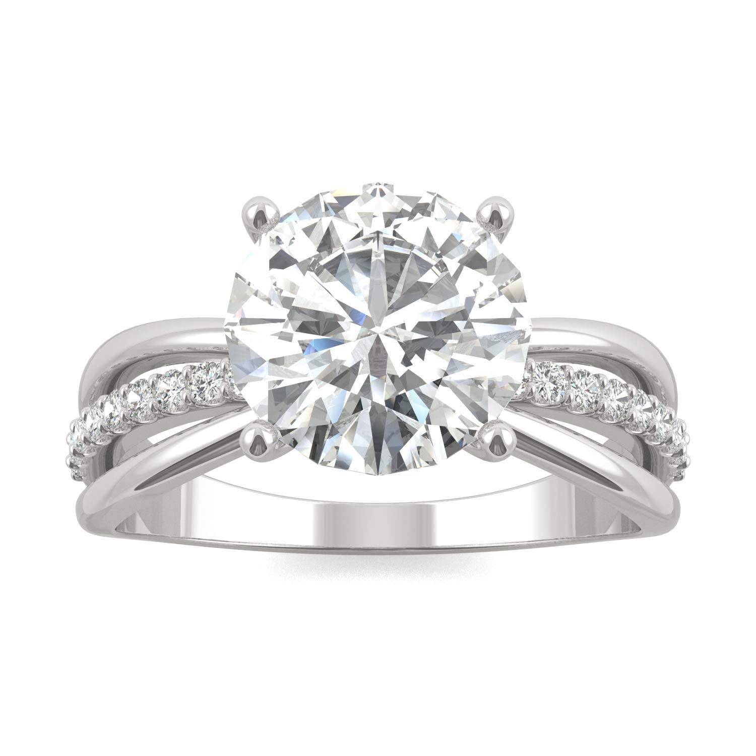 Charles & Colvard 14Kホワイトゴールドモアッサナイト 9mmラウンド婚約指輪 2.90cttw DEW 9.0