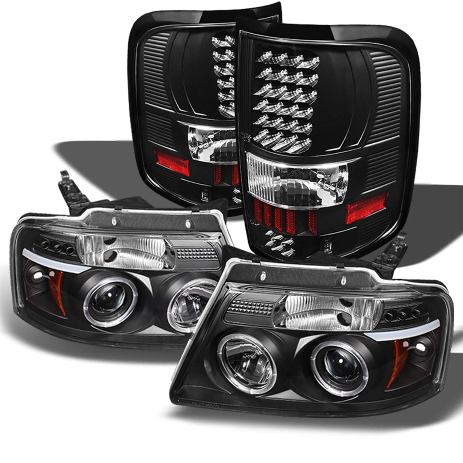 フォード F150 F-150 ピックアップ用 ブラック ベゼル デュアル ハロー LED G2 プロジェクターヘッドラ..