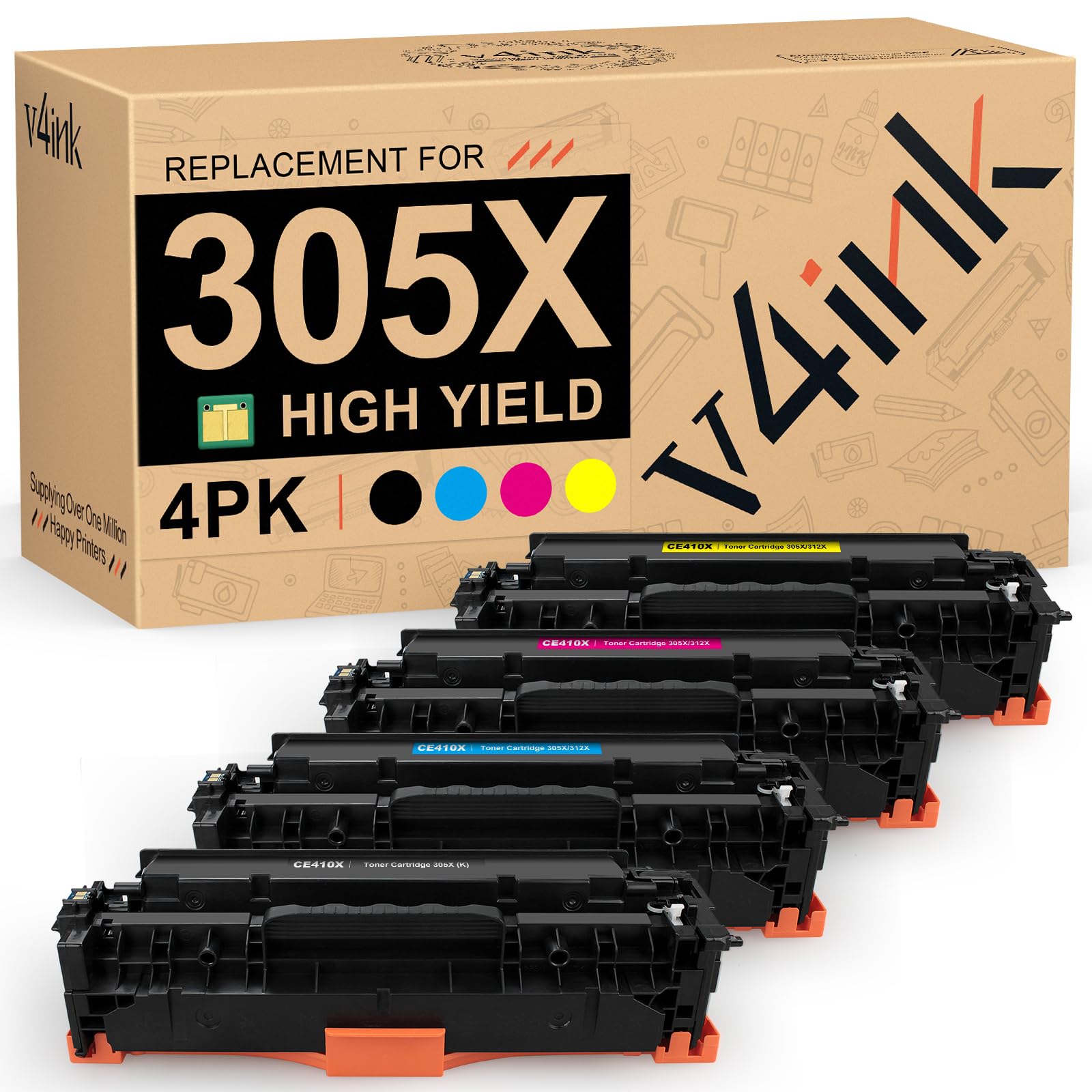 V4INK 再生トナーカートリッジ HP 305X CE410X 305A CE410A CE411A CE412A CE413A トナー用 高収率 HP ..