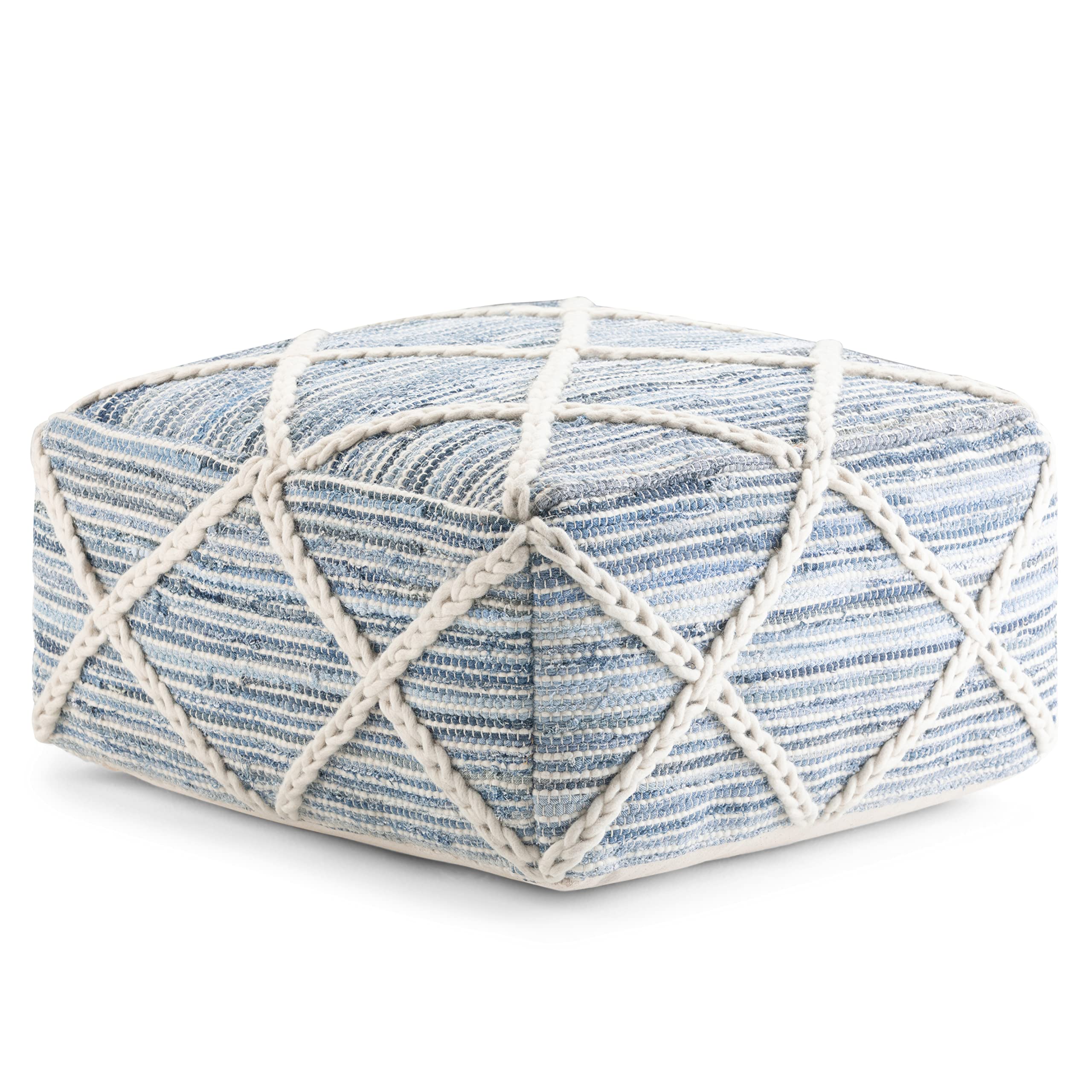 Simpli Home AXCPF-49 Cowan Contemporary Square Pouf inブルー、ナチュラルハンドルーム織り 20dx 20 wx 10h 141［並行輸入］