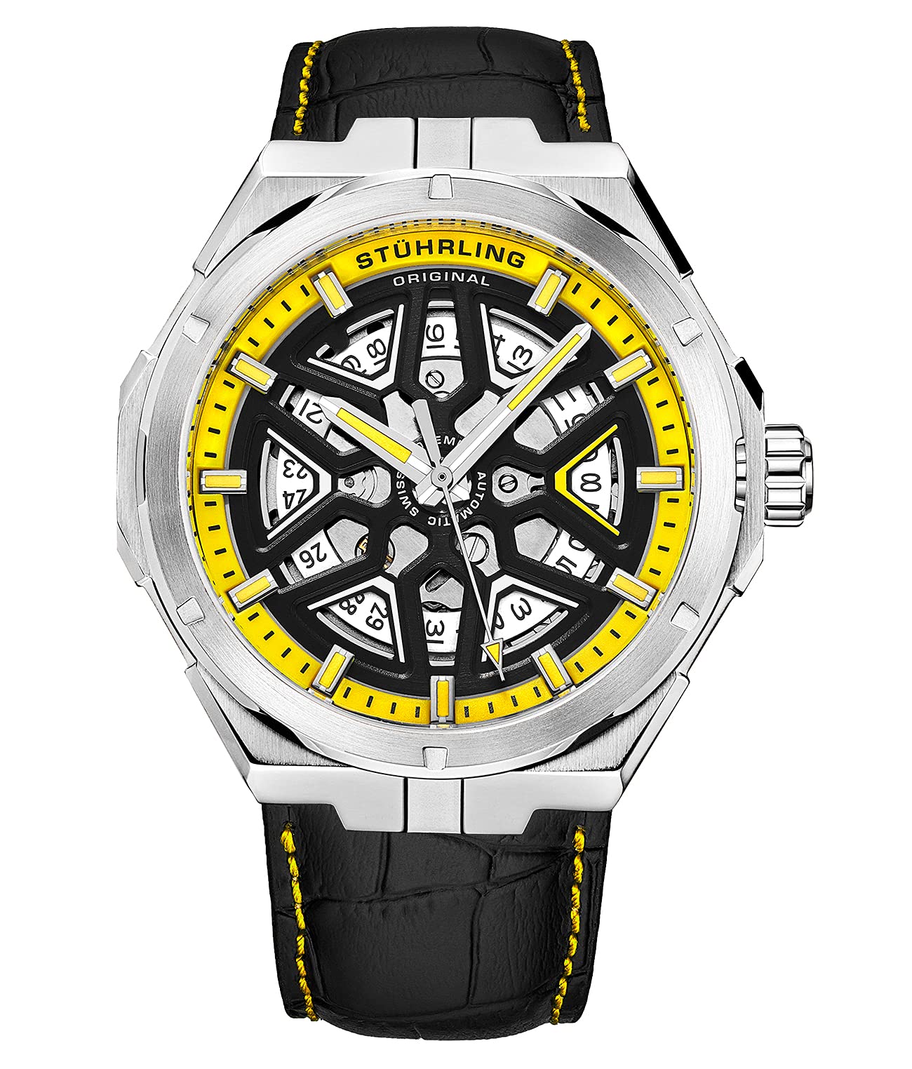 Stuhrling オリジナル メンズ スイス製自動腕時計 - 自動巻きメンズドレスウォッチ メンズレザー腕時計..