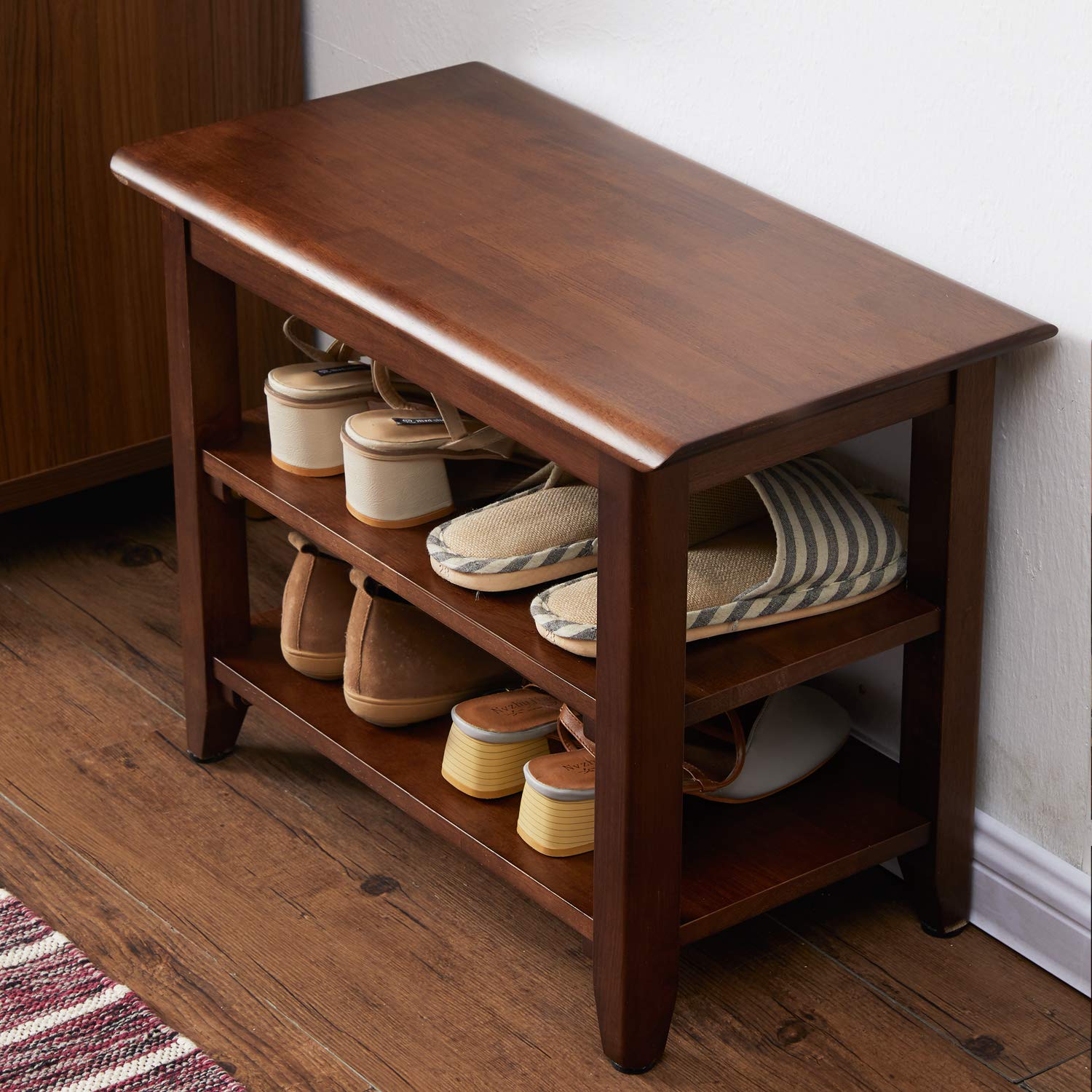 ACRO Storage Bench Wooden Shoe Bench Rustic Solid Wood Entryway Bench (Brown 23.6)