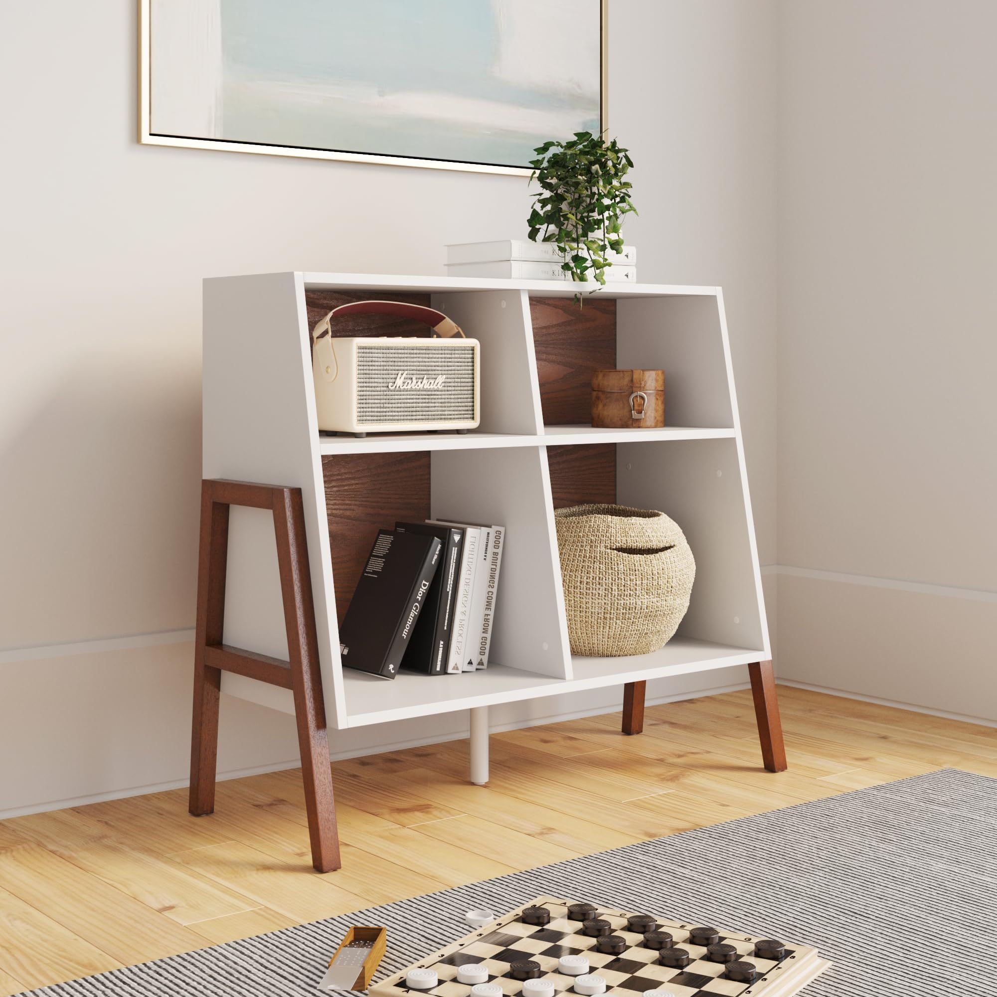 Nathan James Telos 4-Cube Organizer Storage Open Cubby Shelf with Angled Design Wood Brown/Glossy White 141［並行輸入］