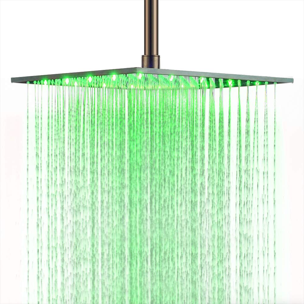 BULUXE 16インチ LED スクエア シャワーヘッド つや消しニッケル モダン 豪華 16インチ ステンレススチール 天井取り付け レインシャワーヘッド (つや消しニッケル)