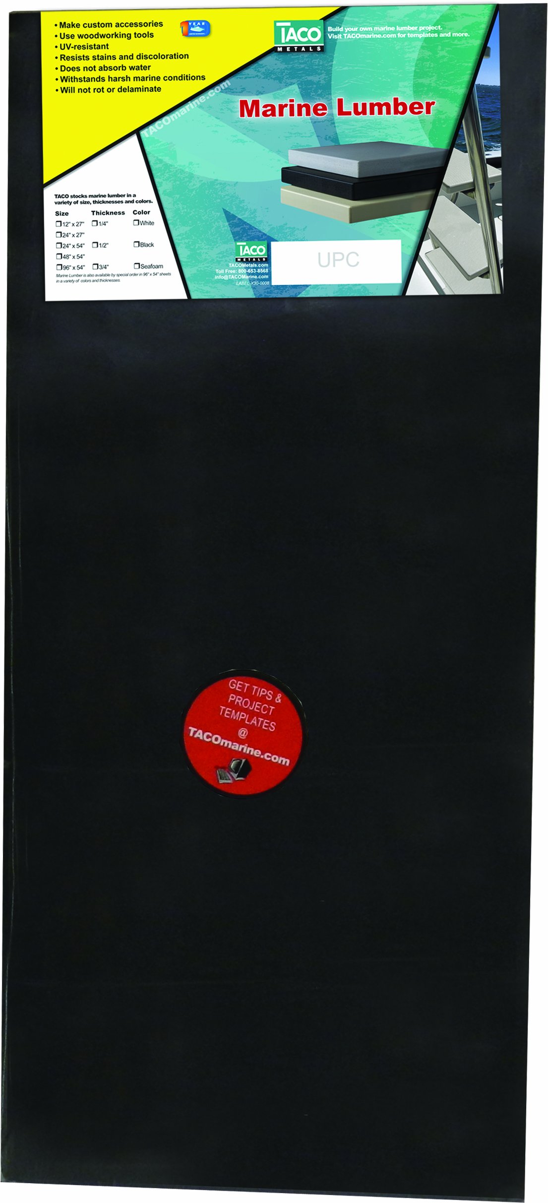 Taco Metals Marine構造材シート、24 x 54 x 1 / 2インチ、ブラック