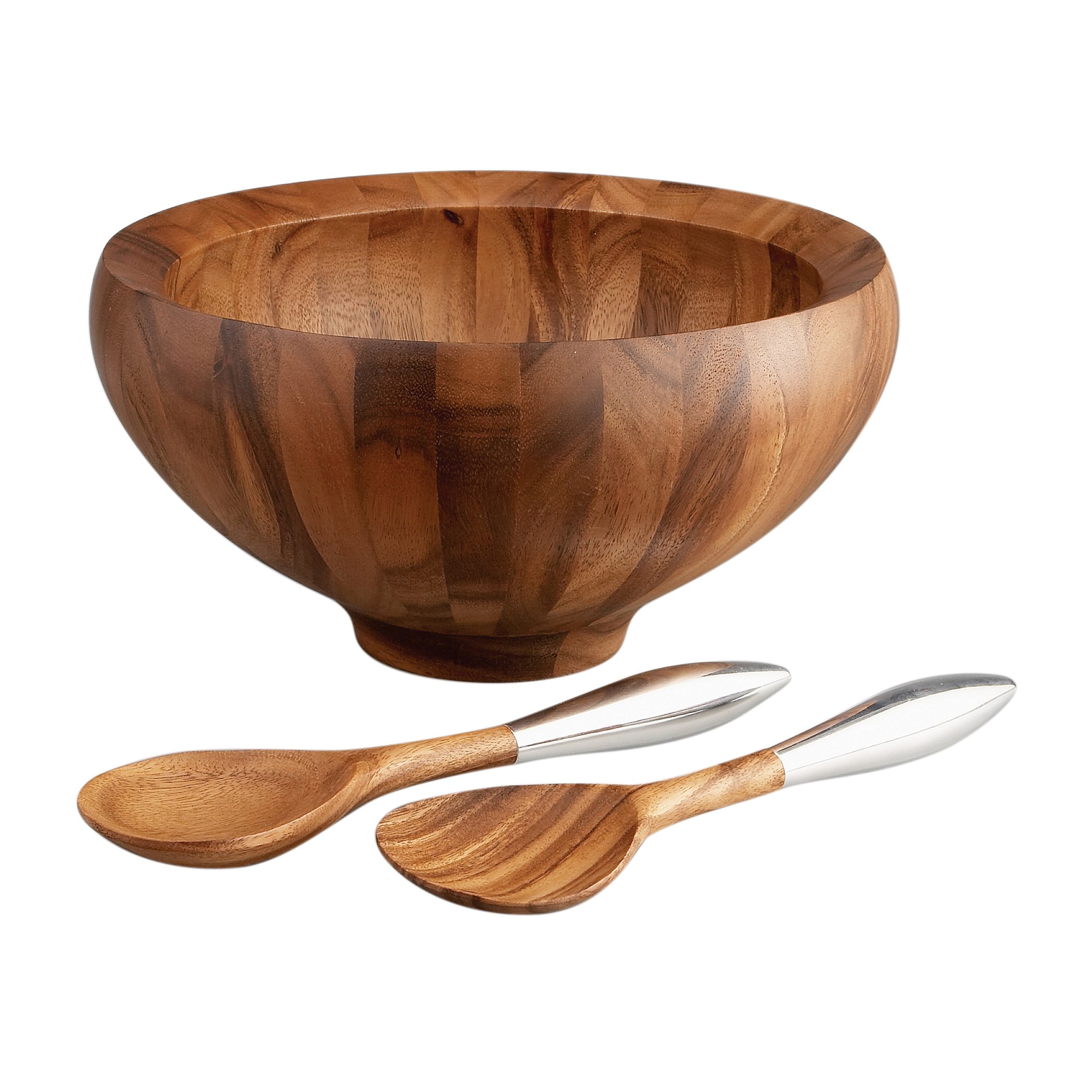 Nambe Yaro Acacia-Wood Salad Bowl with 2 Servers