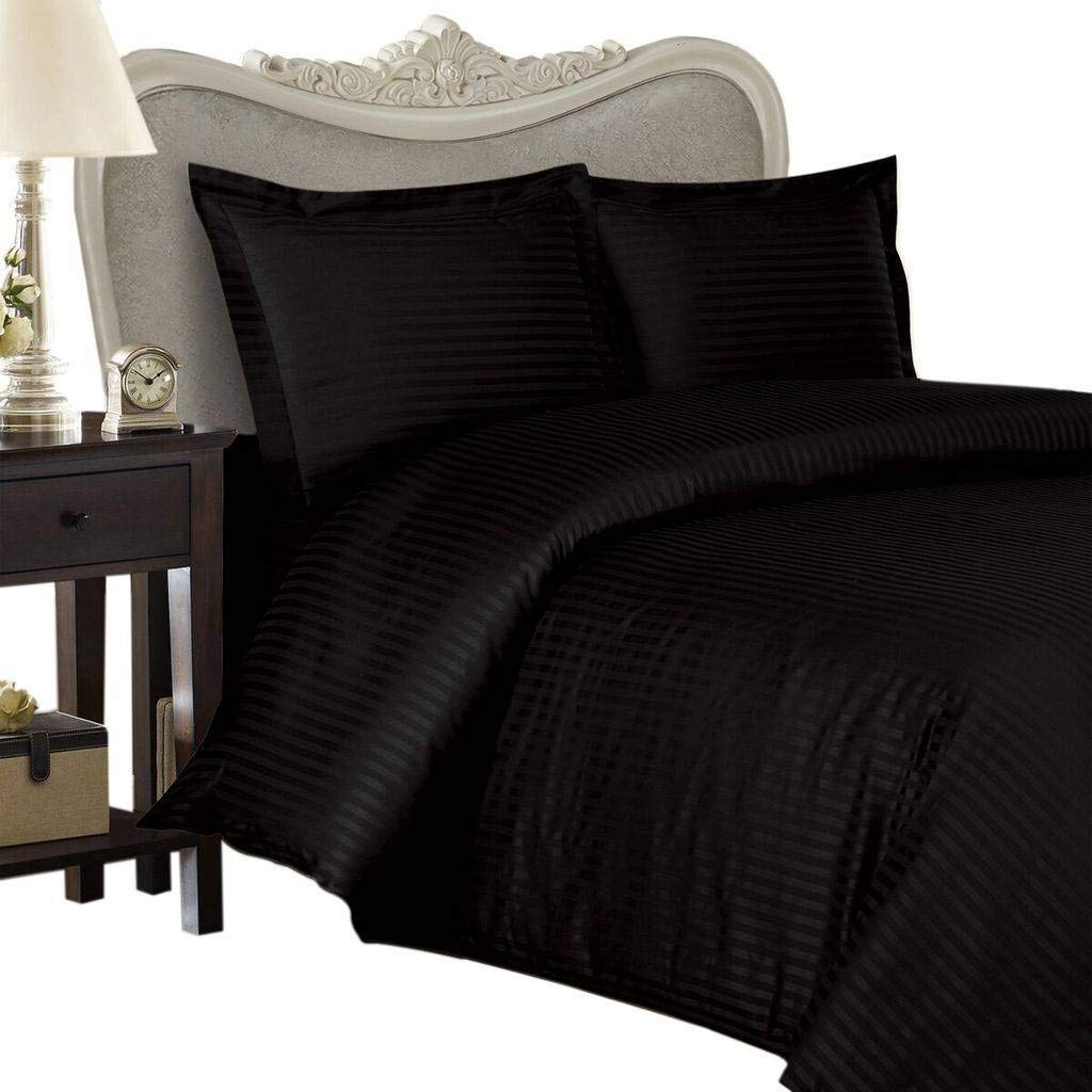 Egyptian Bedding フルブラックストライプ 1200スレッドカウント エジプト綿7点セット - 100 TC 4ピースシーツセット & 3ピース羽毛布団セット