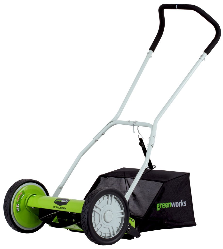 樂天商城 - Greenworks グラスキャッチャー付き16インチ 5ブレード プッシュリール Grass Catcher 芝刈り機
