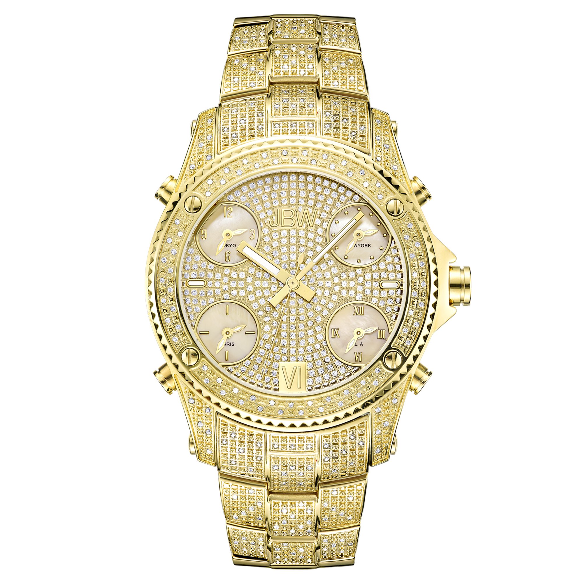 【日本未発売】JBW(ジャストブリング) Men's JB-6213-A Jet Setter Gold Five Time Zone Diamond Watch