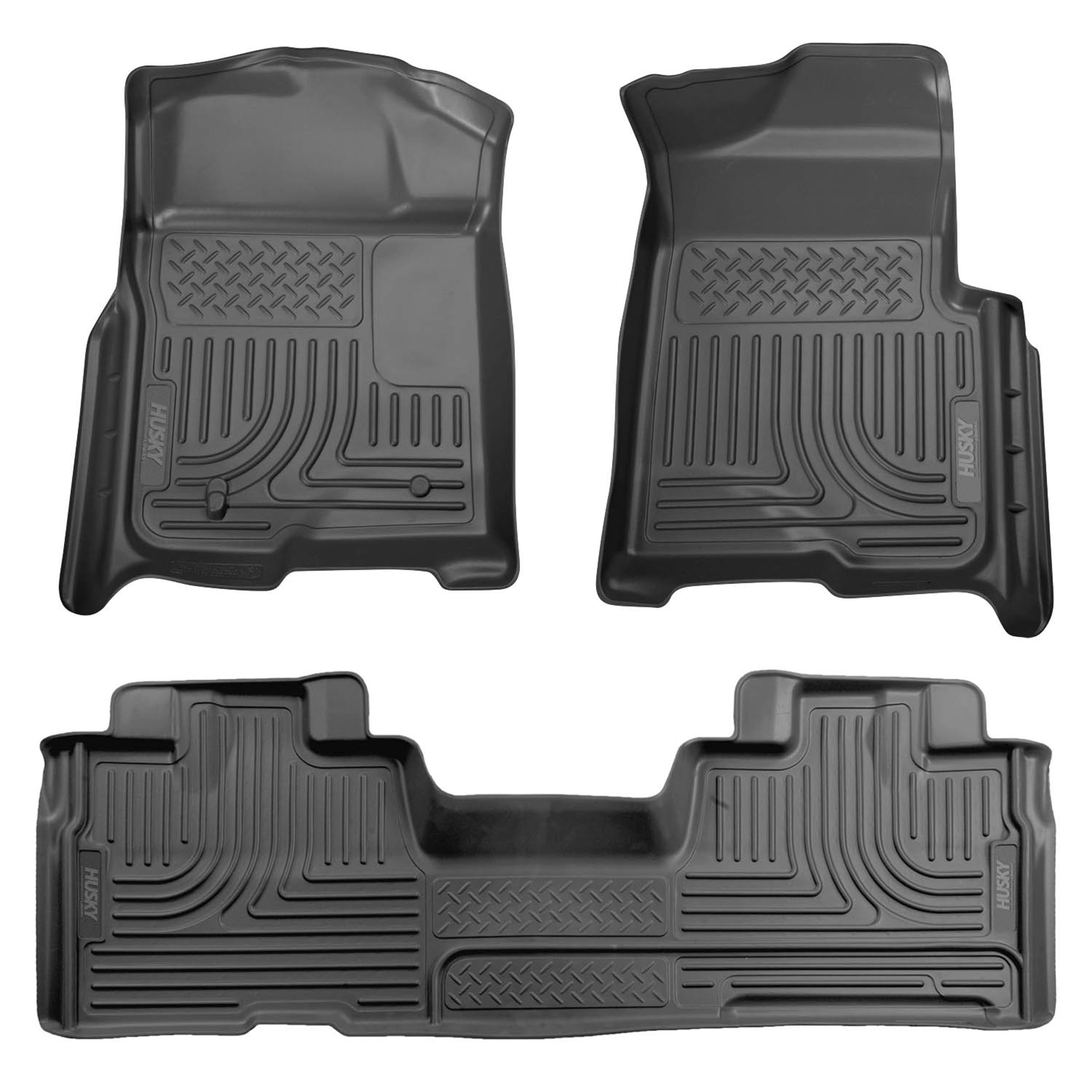 樂天商城 - Husky Liners Weatherbeater フロアマット | 2009-2014 フォード F-150 スーパーキャブ マニュアルシフターなし (フットウェルカバレッジ) | フロント&2列目、3枚 ブラック - 98341