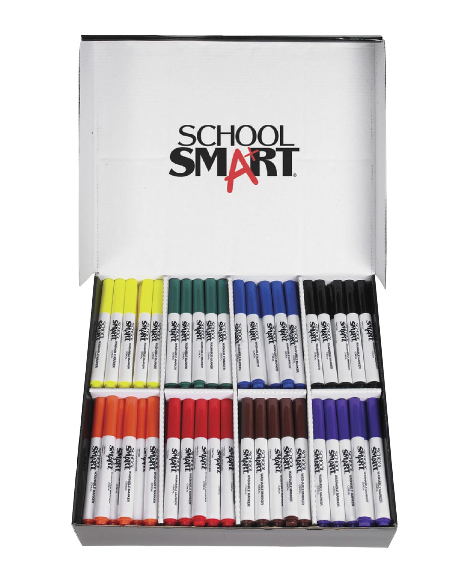 School Smart 086413 Non-Toxic Quick Dry Washable Marker Classroom Pack Conical Tip Assorted Colo..