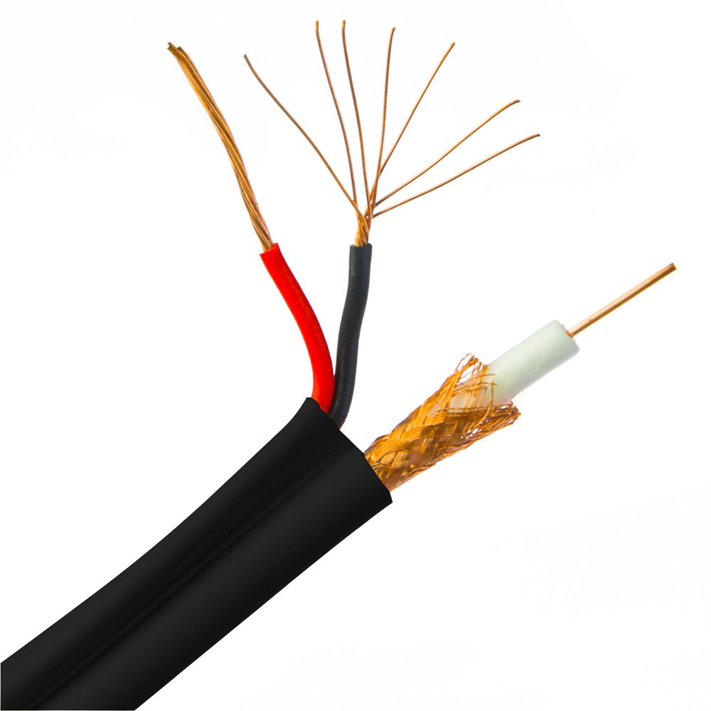 Bulk RG59 Siamese Coaxial/Power Cable Black Solid Core (Copper) Coax 18/2 (18 AWG 2 Conductor) Stranded Copper Power Pullbox 500 foot