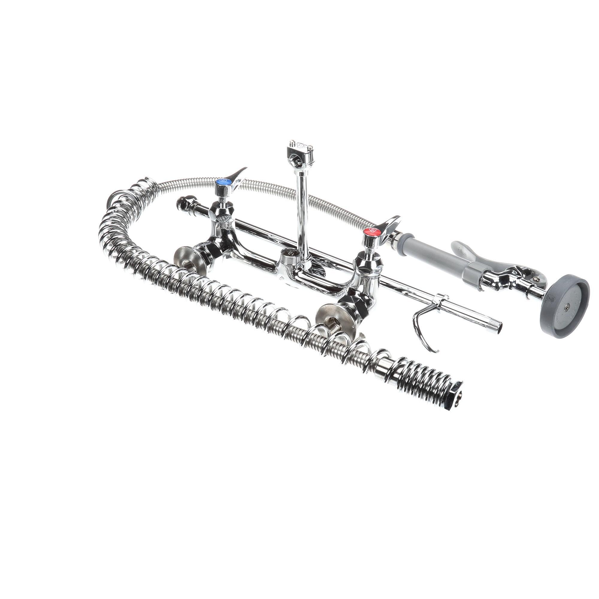 T&S Brass B-0133-CR-B Easy Install Pre-Rinse Spring Action Cerama Cartridges Wall Mount with 8-Inch Centers Wall Bracket by T&S Brass