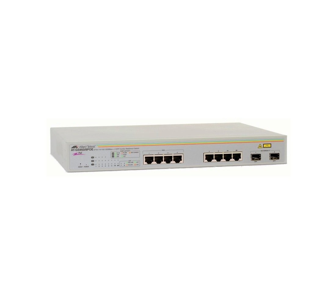 Allied Telesis AT GS950/8POE WebSmart Switch - Switch - managed - 4 x 10/100/1000 (PoE) + 4 x 10/100/1000 - desktop - PoE