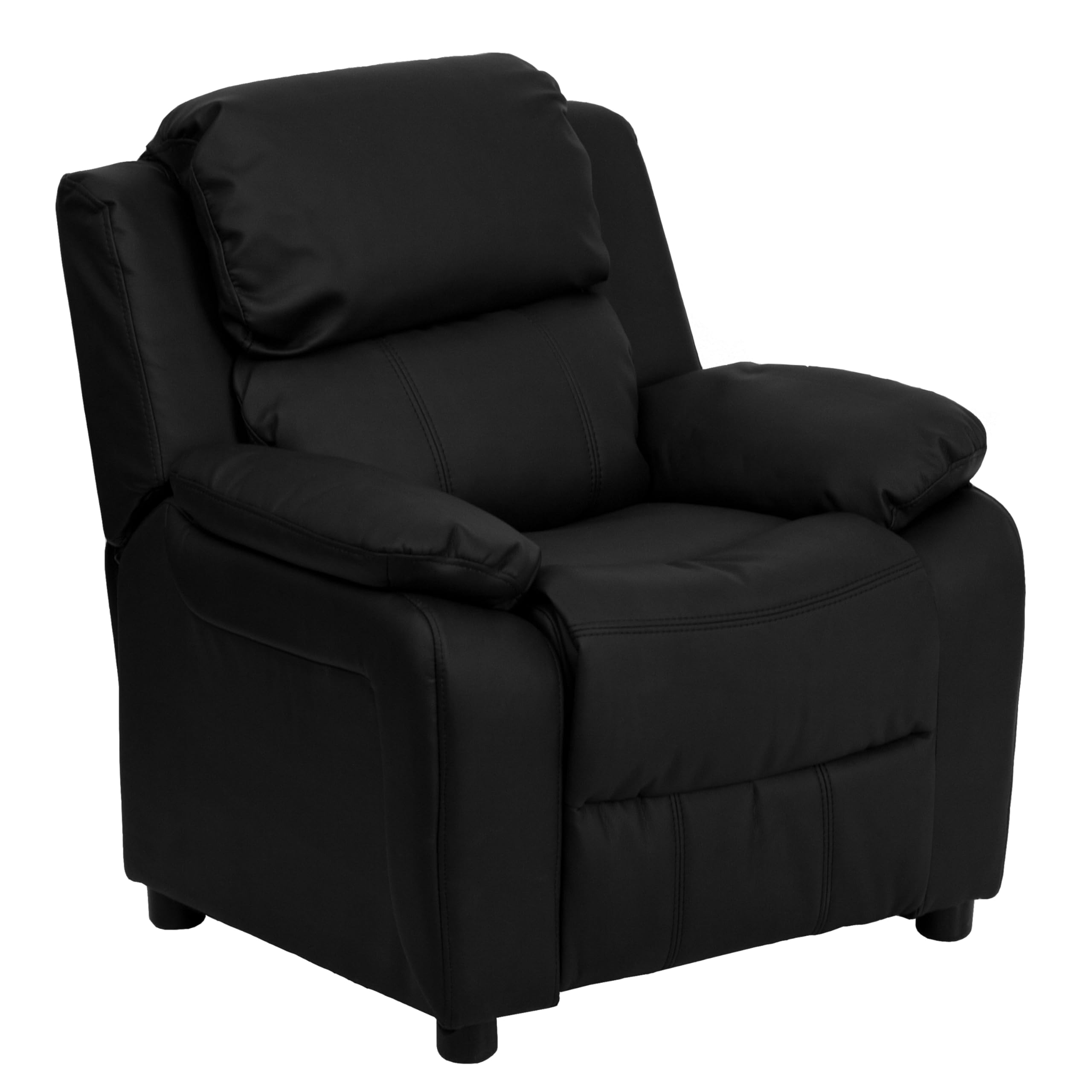 Flash Furniture Deluxe Padded Contemporary Black Leather Kids Recliner with Storage Arms