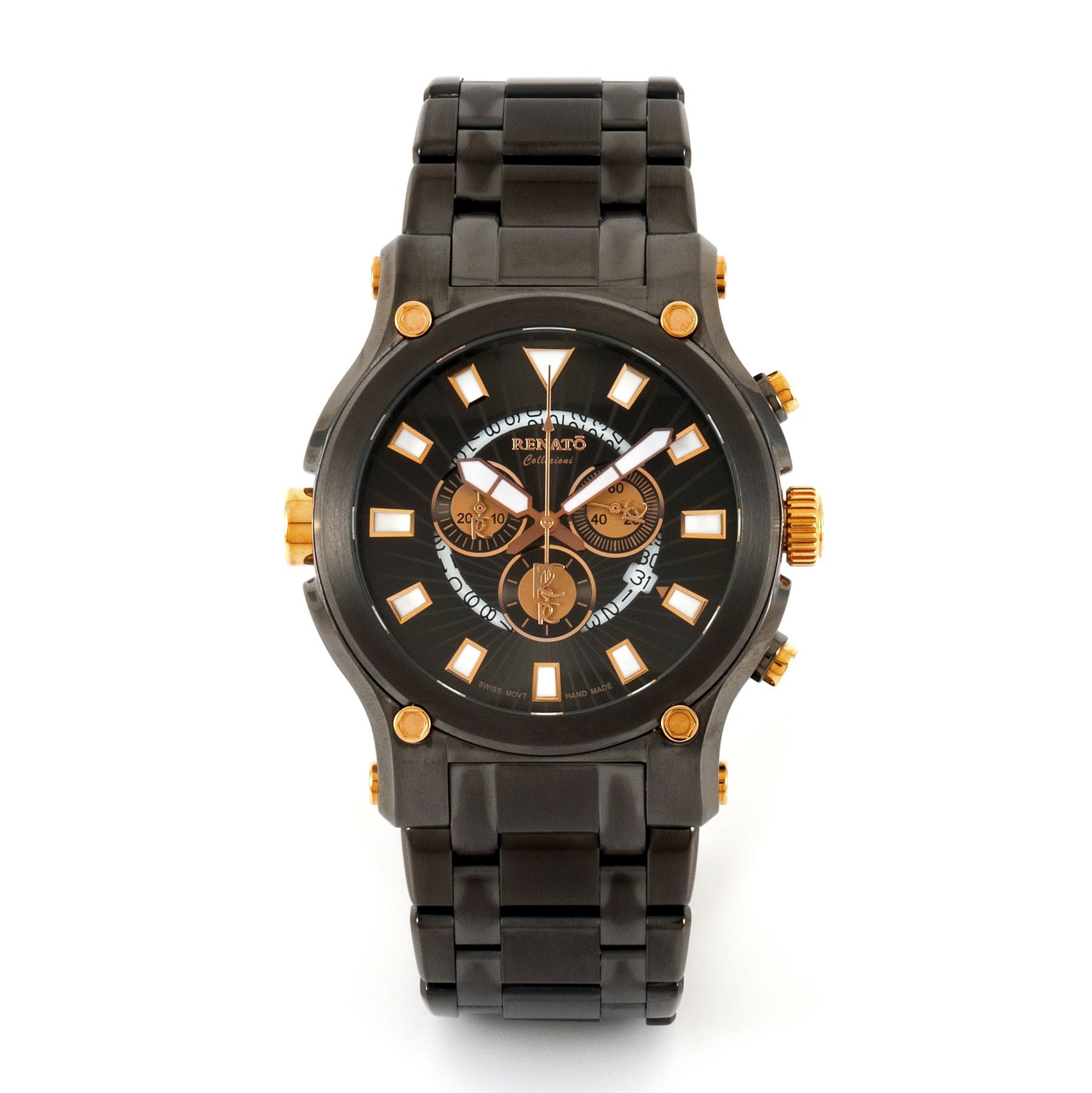 Renato Men 's Calibre Robustaスイスクロノグラフガンメタルローズゴールドアクセント