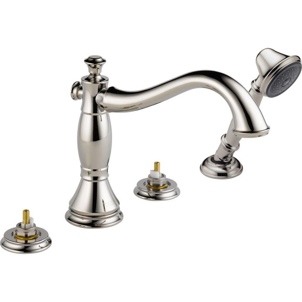 Delta T4797-PNLHP Cassidy Roman Bathtub Faucet with Hand Shower Trim without Handles Polished Ni..