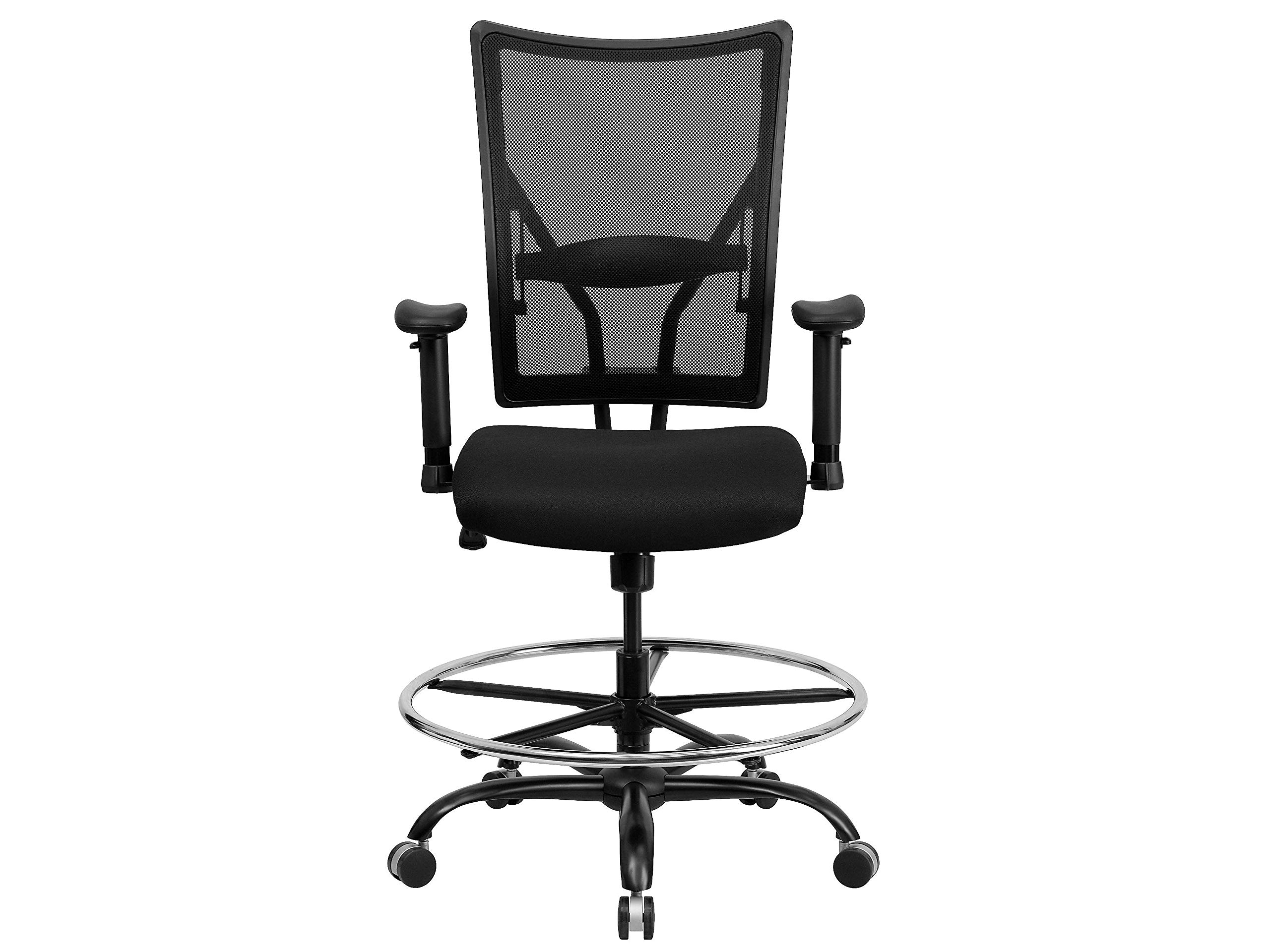 樂天商城 - Flash Furniture HERCULES シリーズ ビッグ&トール メッシュ 製図チェア 調節可能なアーム付き スチール ブラック 77.47 x 72.39 x 30.48 cm