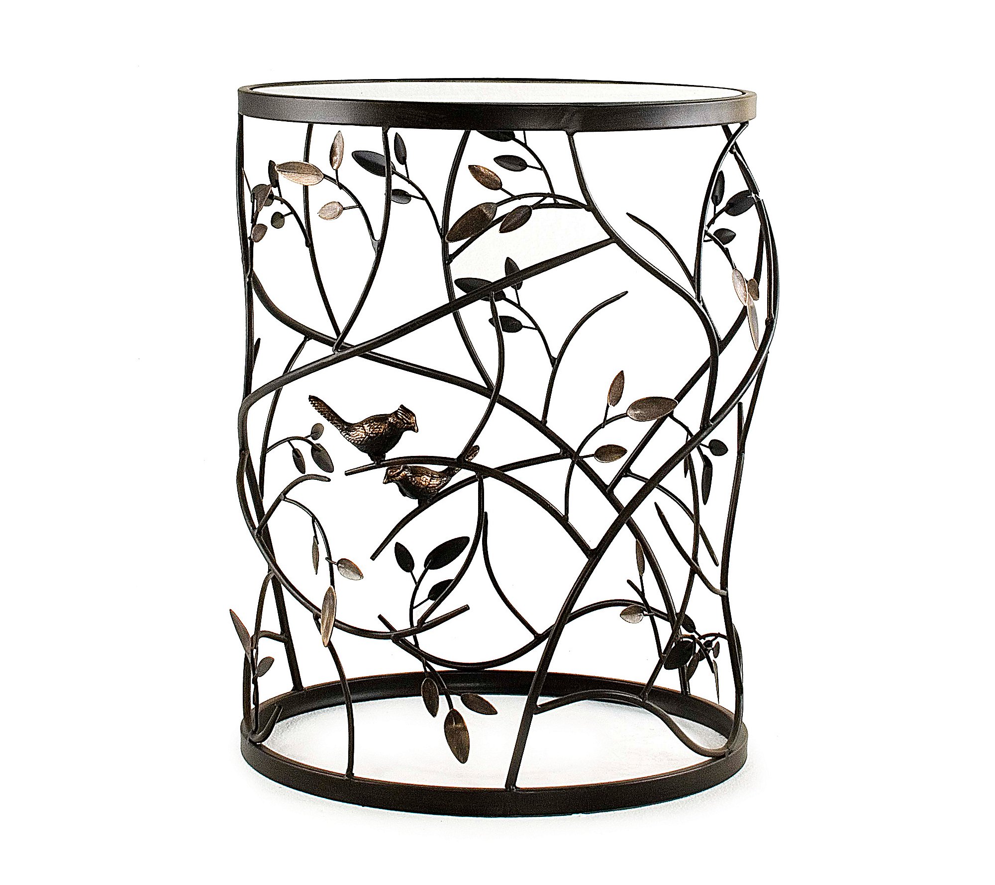 FirsTime & Co. ブロンズ 鳥と枝 エンドテーブル、サイドテーブル、ナイトスタンド、メタルとガラス、16.5 x 16.5 x 22インチ