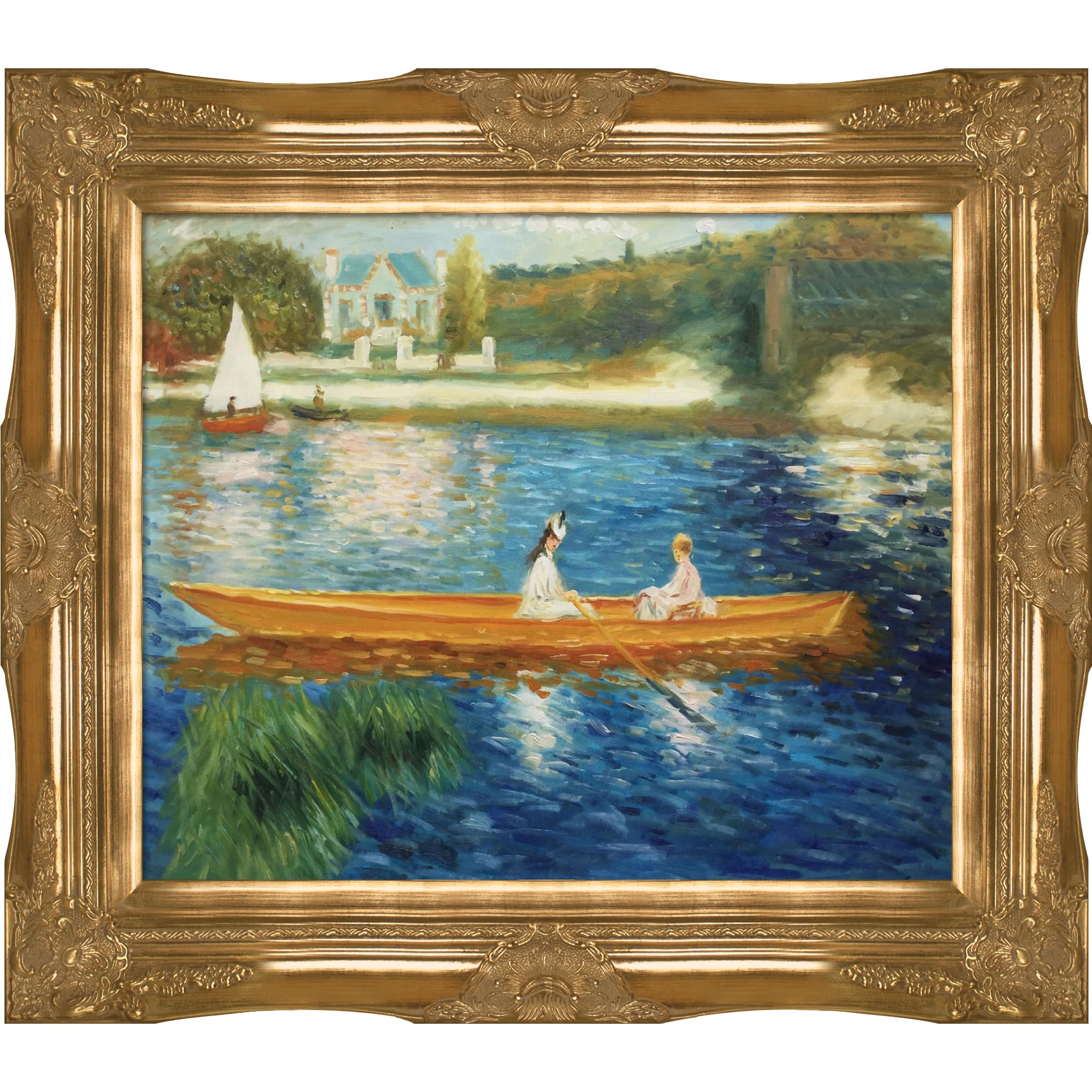 overstockArt Renoir Boating on The Seine Oil Painting with Victorian Gold Frame Gold Finish