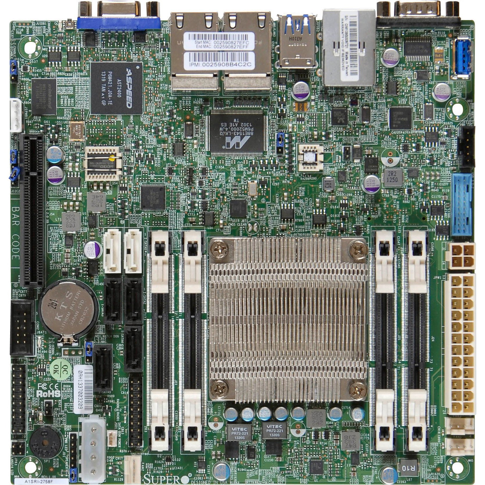 SUPERMICRO A1SRI-2758F - Motherboard - mini ITX - Intel Atom C2758 - USB 3.0-4 x Gigabit LAN - onboard graphics
