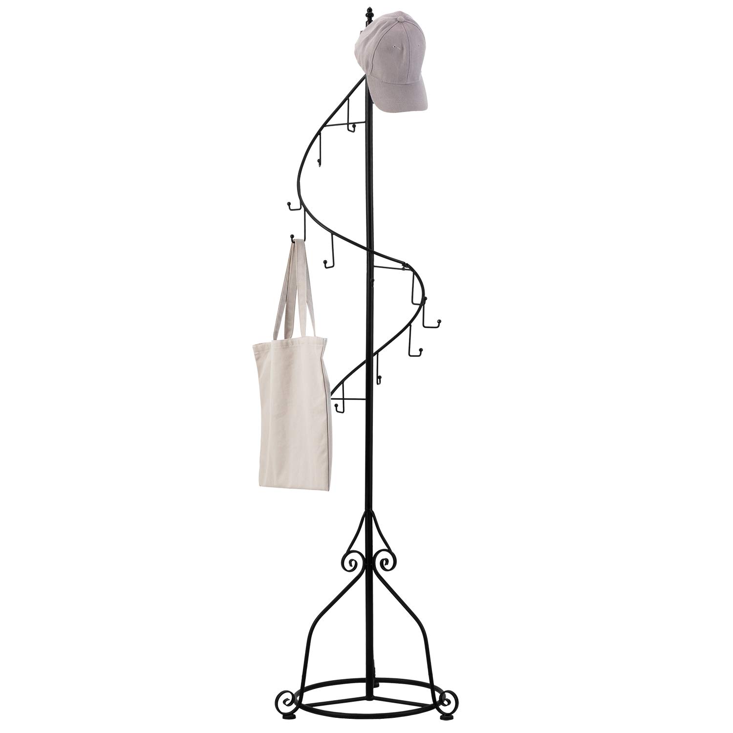 Elegant Black Metal 14 Hook Spiral Coat Hanger / Bag Display / Garment Rack Stan...