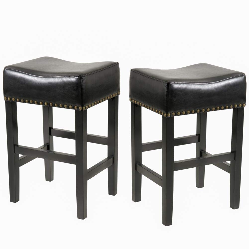 Christopher Knight Home Camilla Black Leather Backless Bar Stools w/Chrome Nailheads (Set of 2) 141［並行輸入］