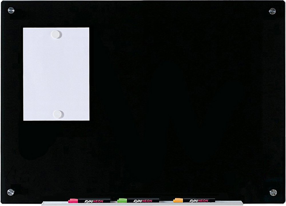Audio-Visual Direct マグネットブラックガラスホワイトボードセット - 23 5/8 x 35 1/2インチ - ボード、マグネット2個、アルミ製マーカー受けトレイを含む