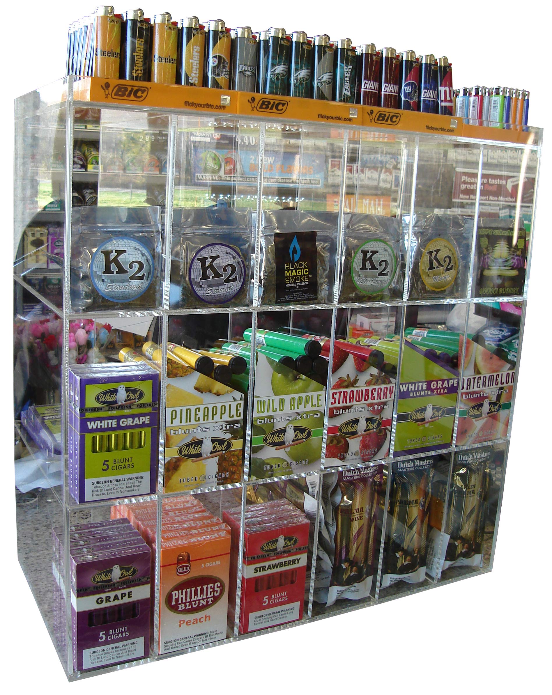 Cigar Blunt Wraps or Candy Display Case Point of Counter Rack Retail Cabinet Organizer (4090)