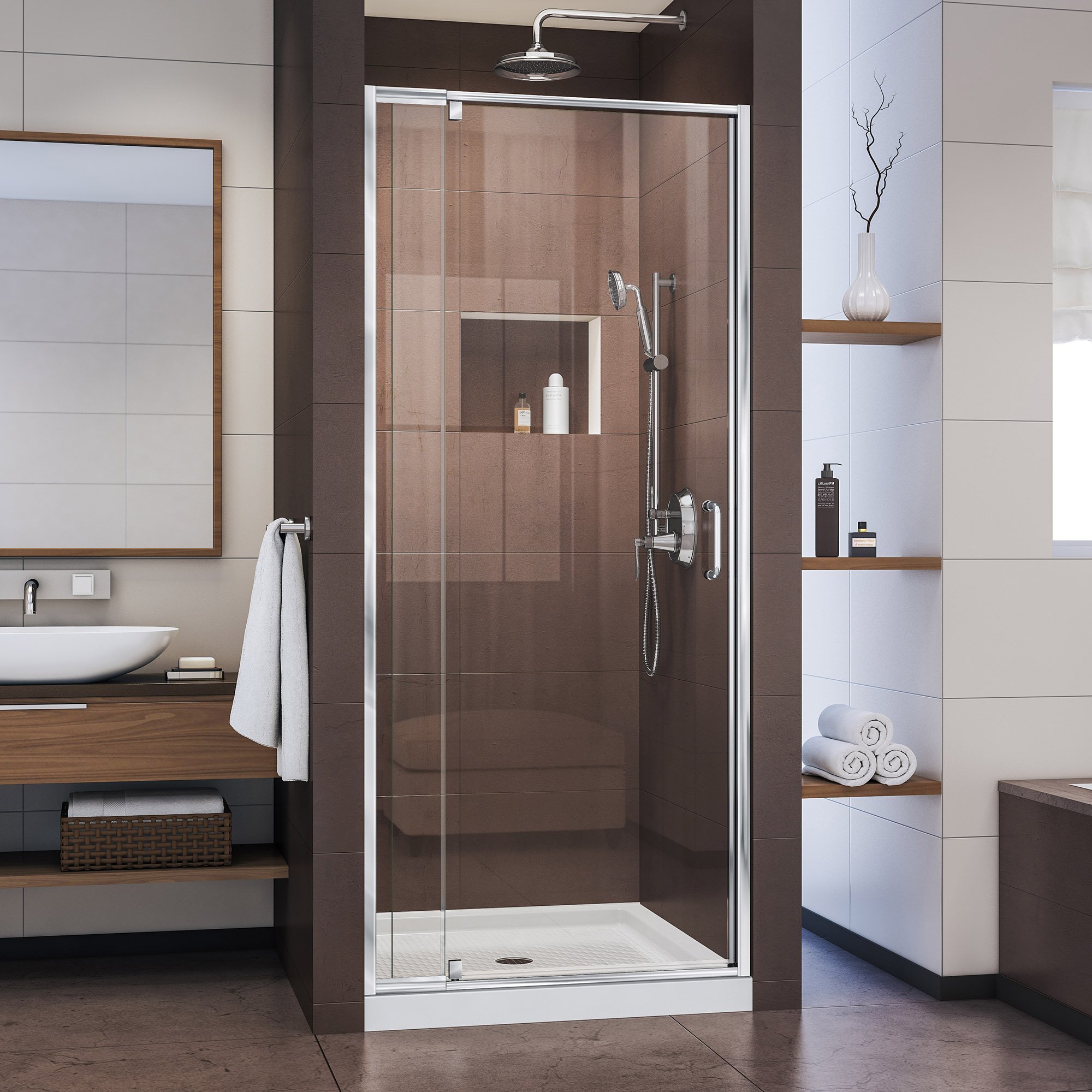 DreamLine Flex セミフレームレスピボットシャワードア 32-36 W x 72 H Inch シルバー SHDR-22327200-01 1