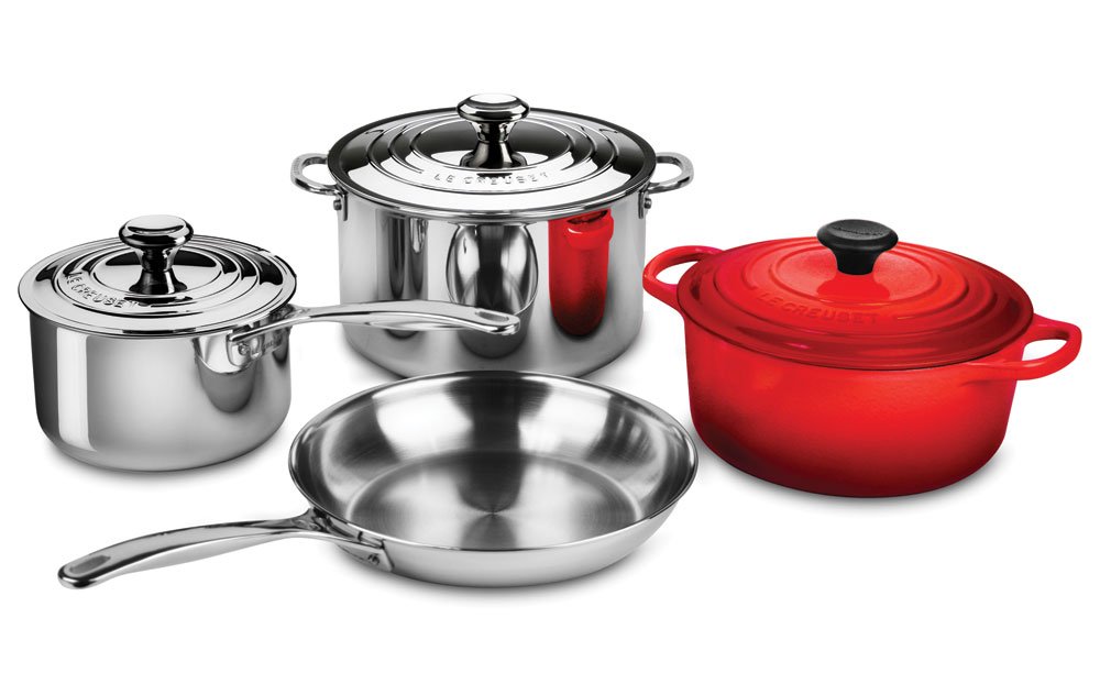 Le Creuset 7点 ステンレススチール エナメル 鋳鉄調理器具セット サクランボ (チェリーレッド)
