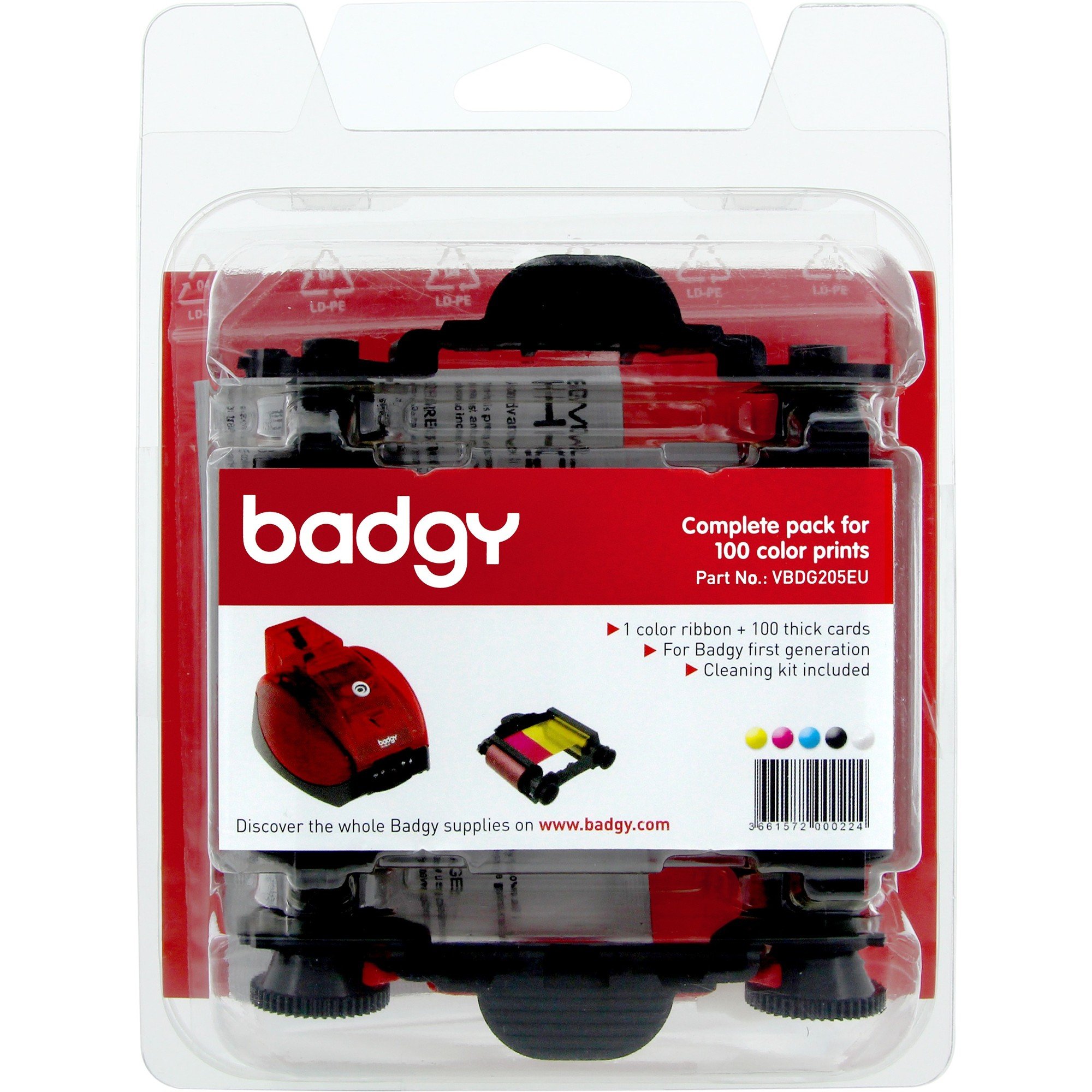 Refill Ink - BADGY YMCKO リブクリーンキット カード100枚 0.76mm BADGY用