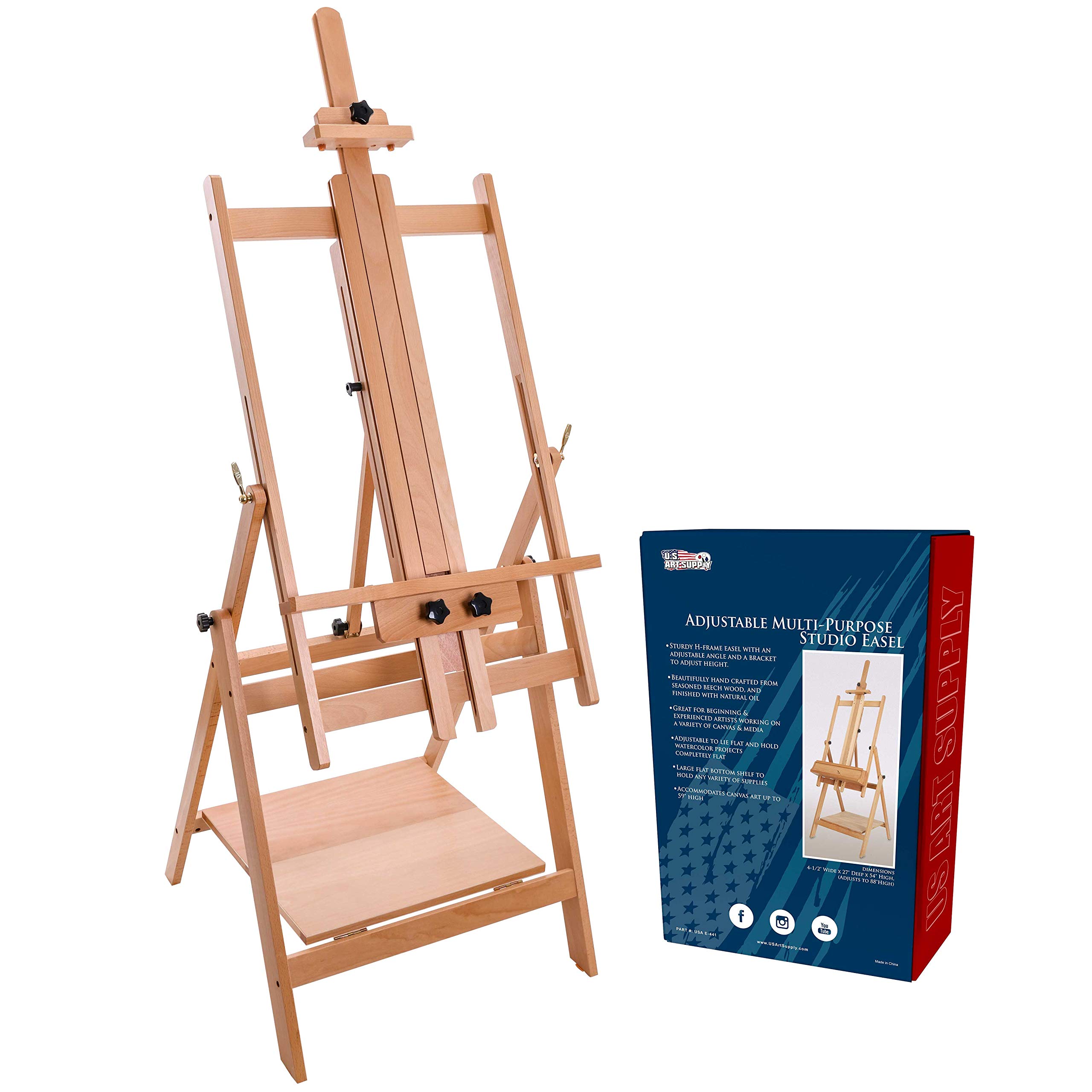 US Art Supply Adjustable H-Frame Multi-Purpose Studio Artist Easel. Accommodates canvas art up to 59 high. by US Art Supply