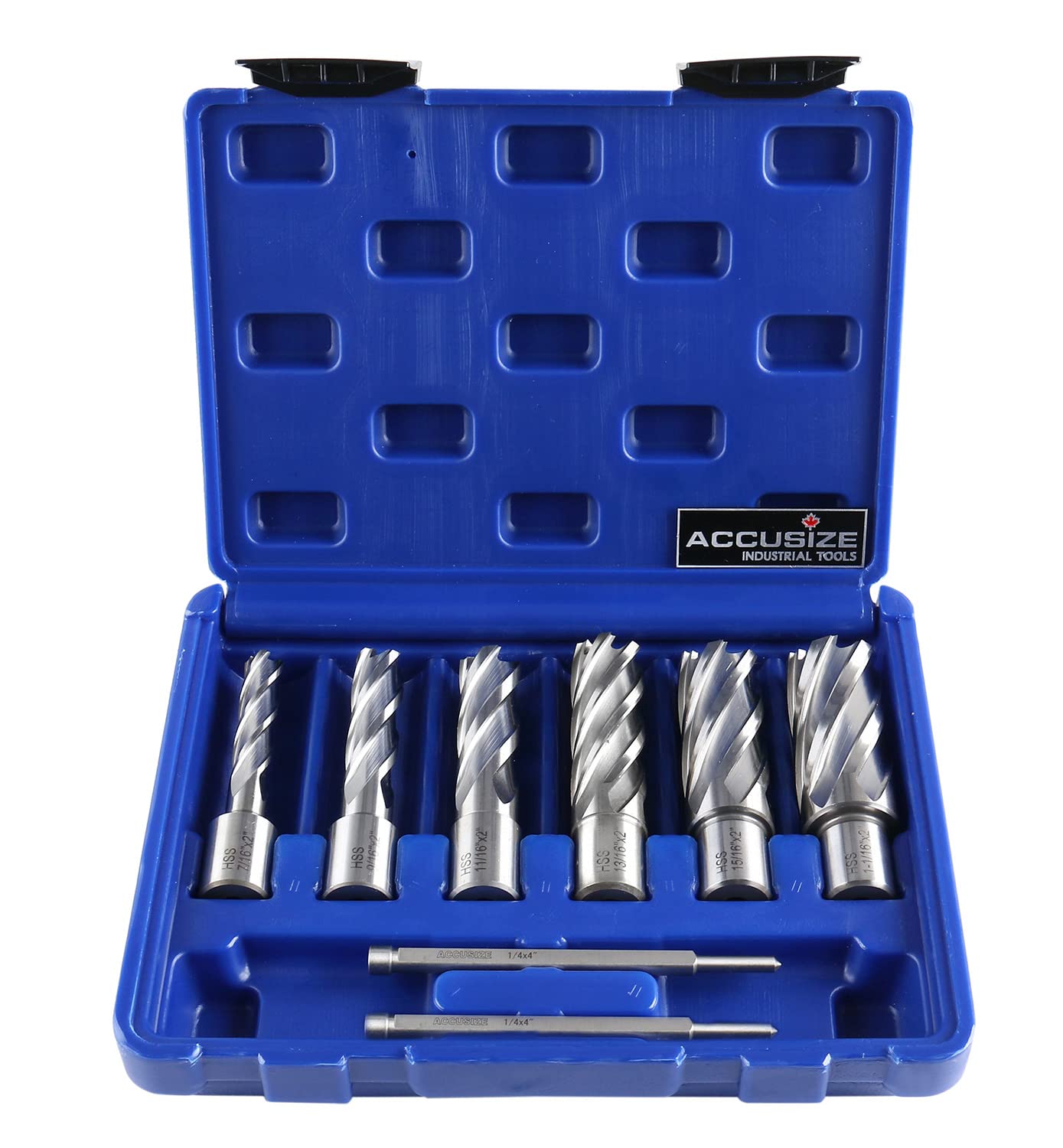 Accusize Industrial Tools Hss Annular Cutter Set 2'' Cutting Depth 7/16'' to 1-1/16'' Slugger Cutter 8 Pcs/Set Hcs2-0000