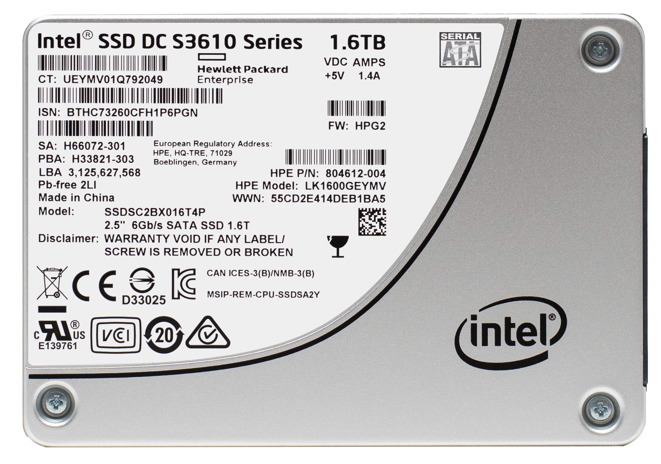 SSDSC2BX016T401 [SSD DC S3610 Series (1.6TB 2.5in SATA 6Gb/s 20nm MLC)]