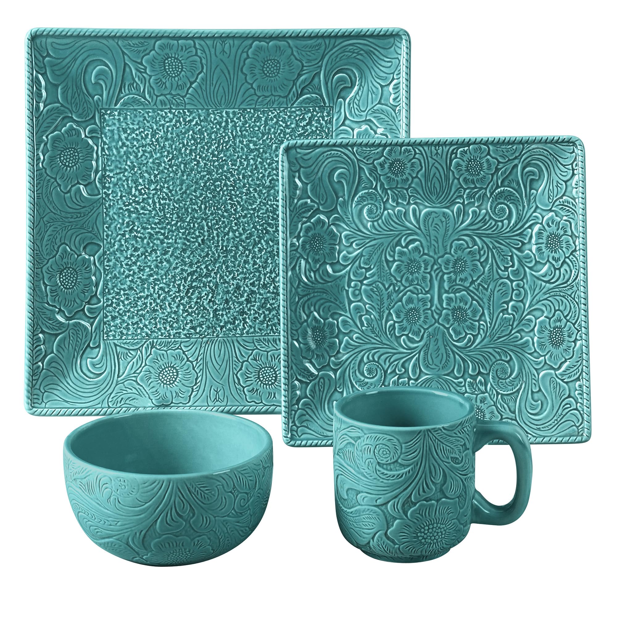 (Turquoise) - Savannah 16 Piece Dinnerware Set - Colour: Turquoise