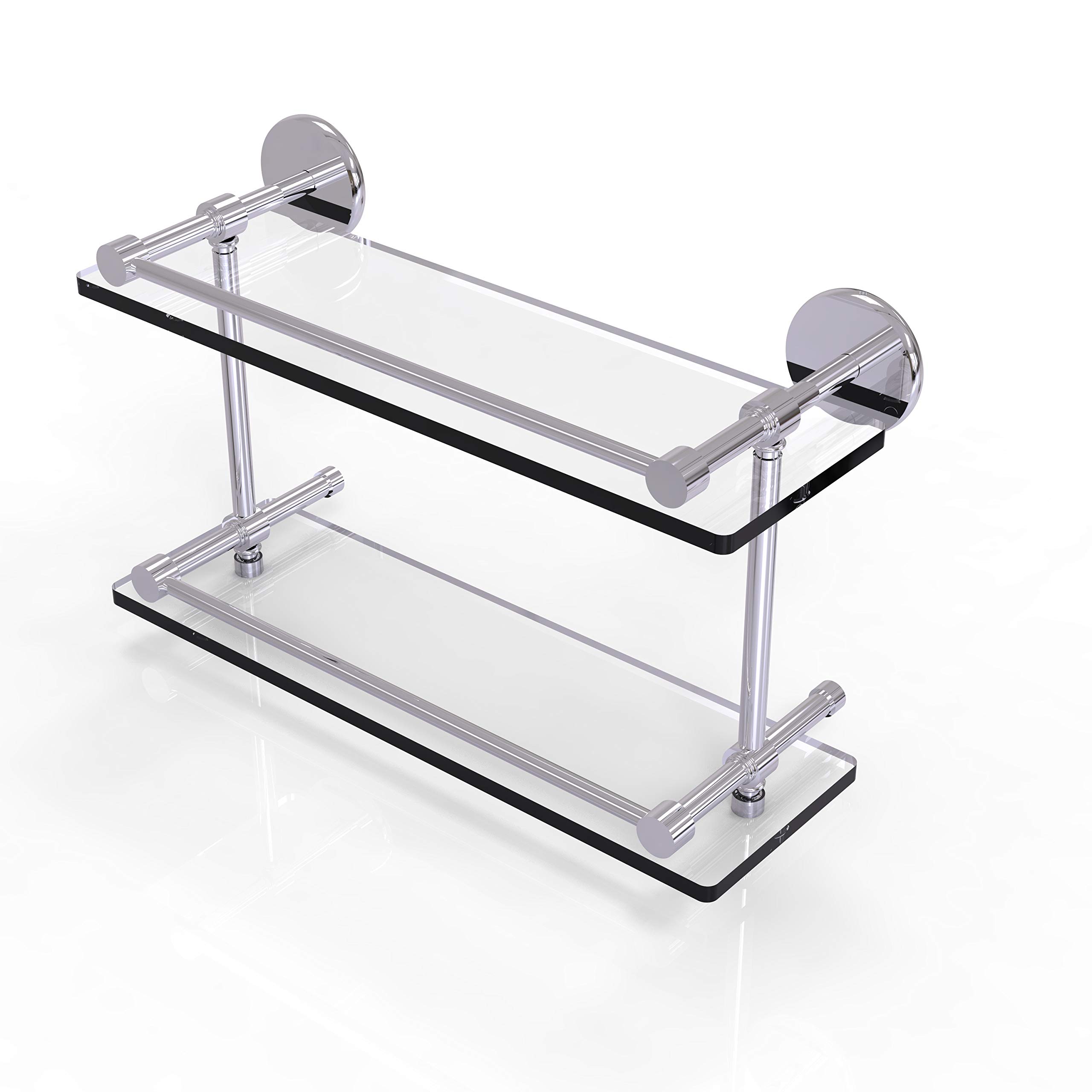 16 Inch Tempered Double Glass Shelf with Gallery Rail - P1000-2/16-GAL-PC