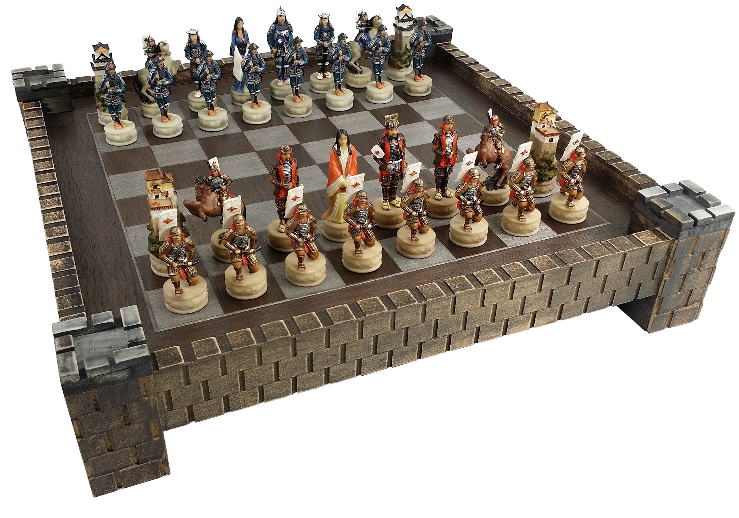 Japanese Samurai Warrior Oriental Chess Set w/ 17 Castle Fortress Board
