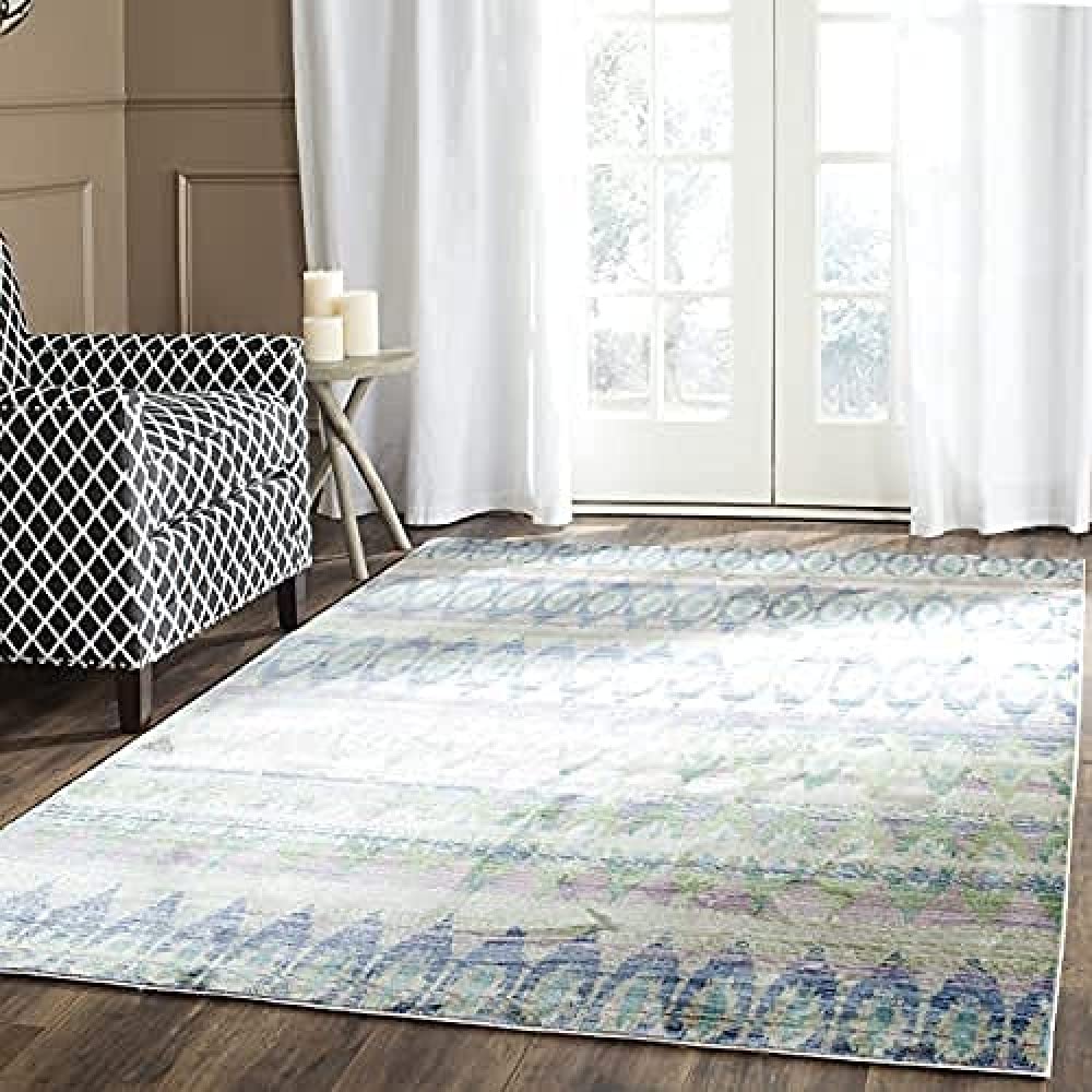 Safavieh Valencia Collection VAL220M Purple and Multi Distressed Bohemian Silky Polyester Area Rug (8' x 10')