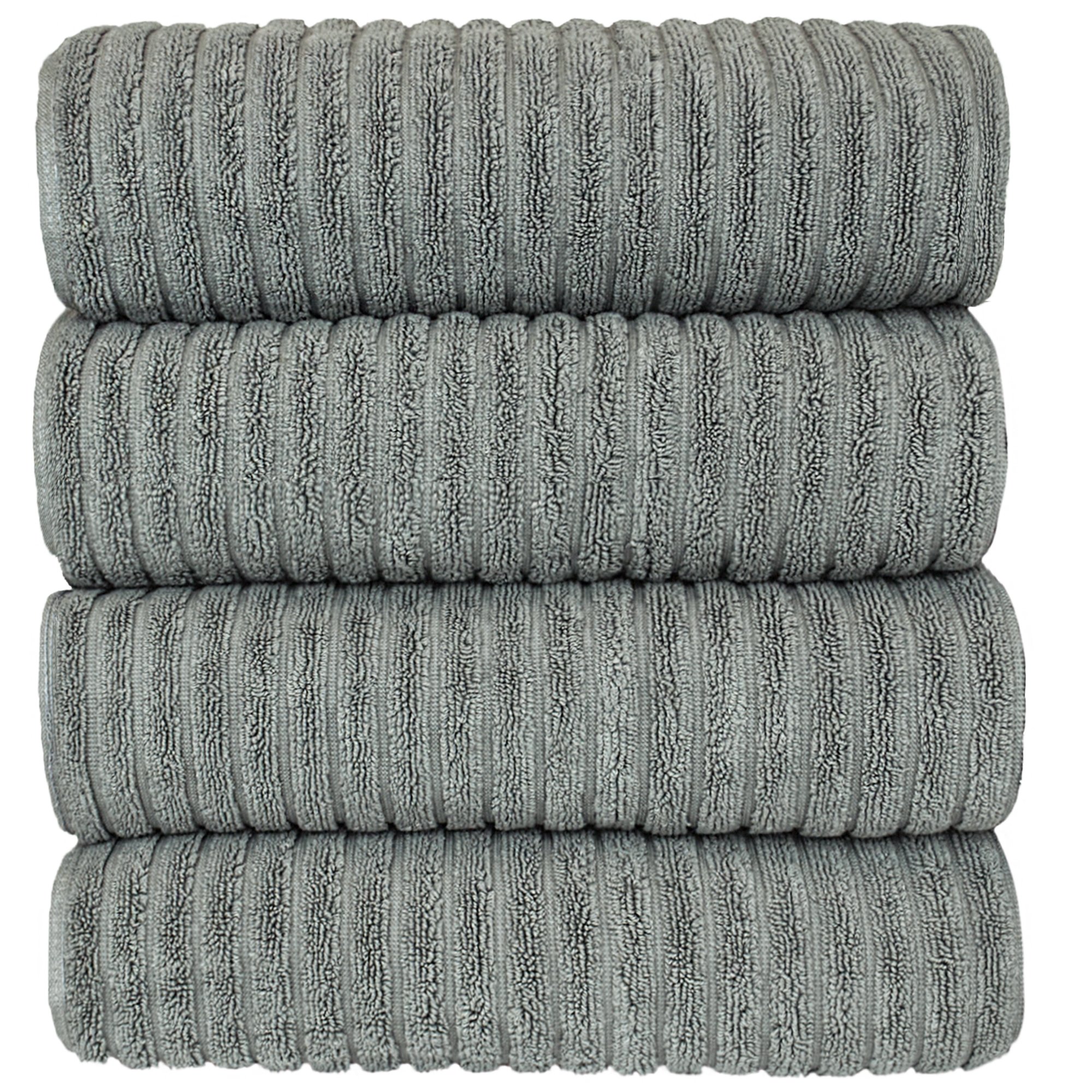 Bare Cotton Luxury Hotel & Spa Towel Turkish Cotton Towel Set Bath Towel Striped Gray Set of 4 by Bare Cotton