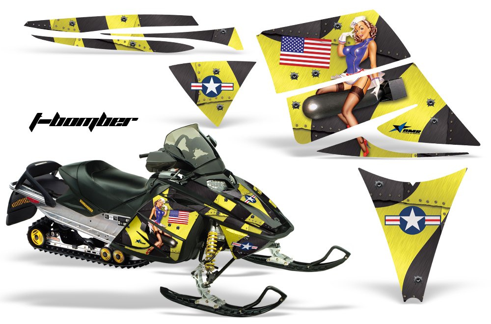 AMR Racing スノーモービルグラフィックキット ステッカー デカール Ski-Doo Rev 2004-2012対応 - T-Bomber イエロー