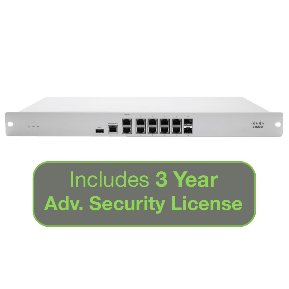 Cisco Meraki MX84 Advanced Security Bundle 500Mbps FW 10xGbE & 2xGbE SFP Ports with 3 Year Advanced Security License by Meraki