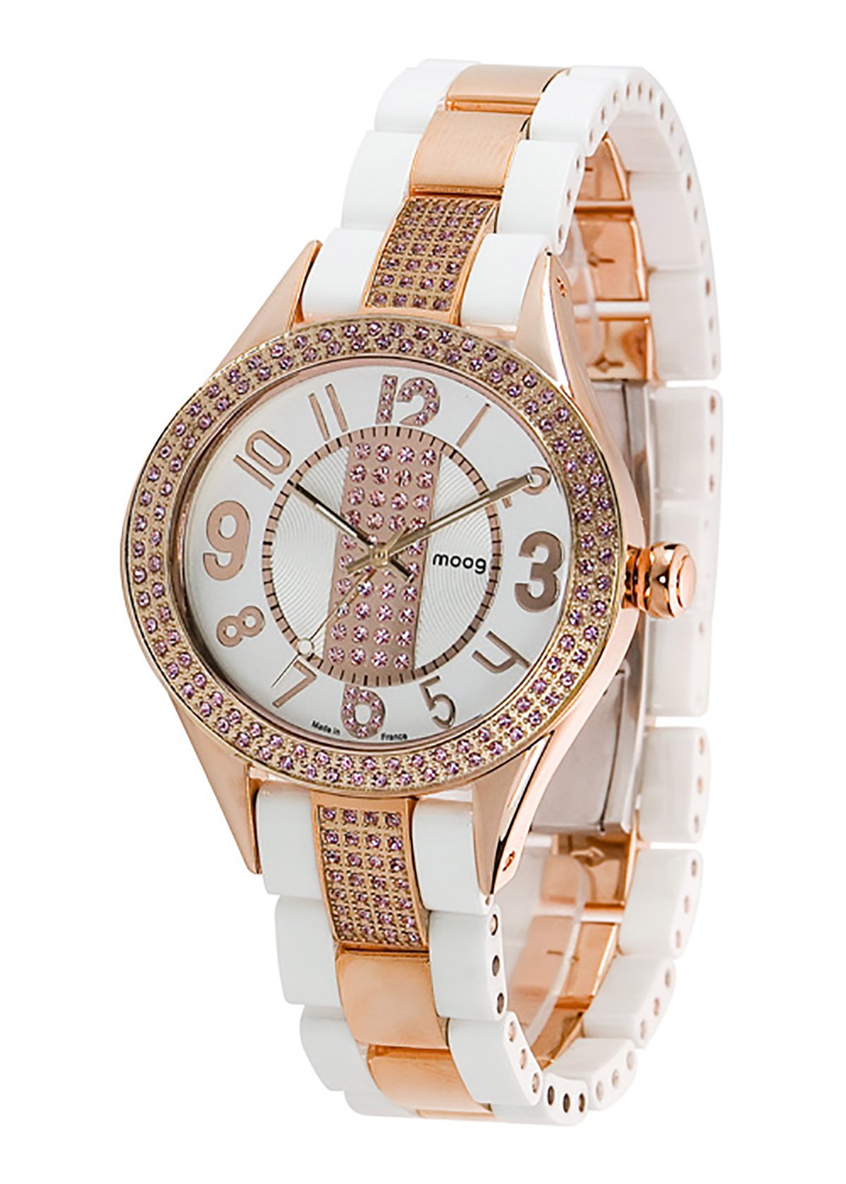 Moogパリ ? Exquisite ? レディースウォッチホワイトダイヤルでストラップ、ローズゴールドとホワイトステンレススチール ? - Made in France ? m44944 ? 006