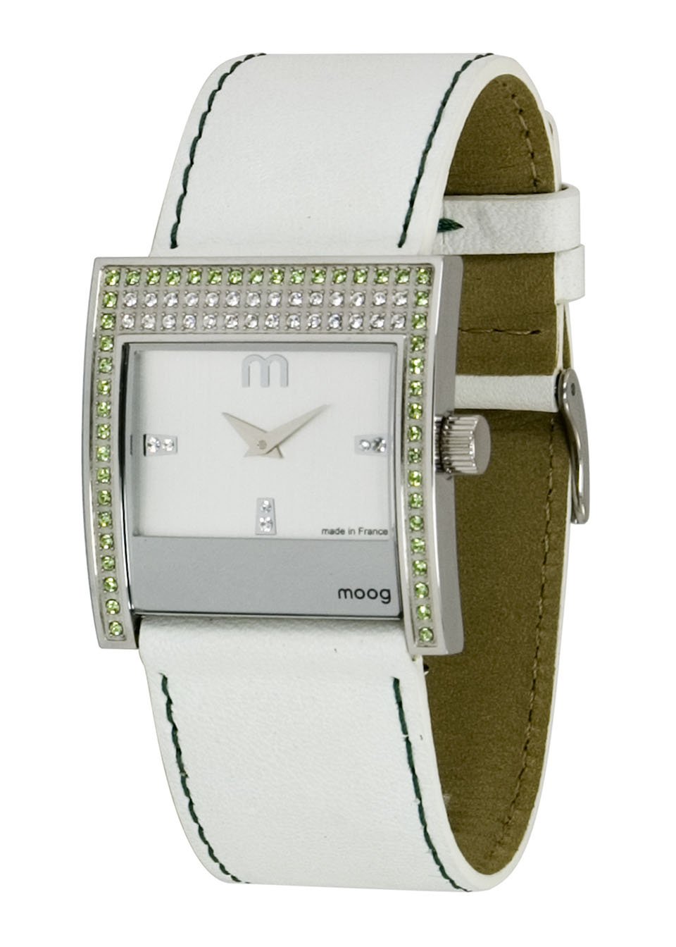 MoogパリChamps Elys?es Women 's Watchホワイトダイヤル、ホワイト本革ストラップ&スワロフスキー要素 ? m44792 ? 003