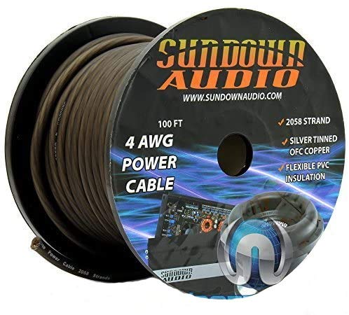 Sundown Audio 2058ストランド ブラック 100フィート 4AWG 電源ケーブル