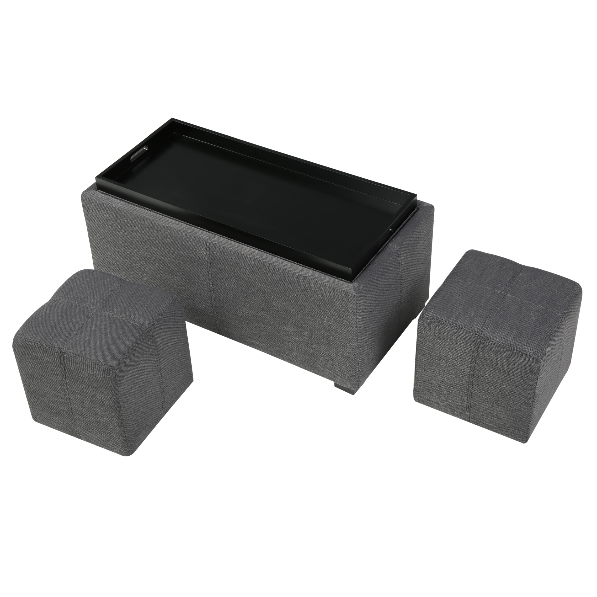 Christopher Knight Home Living August Grey 3-piece Fabric Tray Top Nested Storage Ottoman Bench Gray 141［並行輸入］