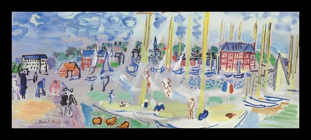 Buyartforless IF EK730 40x16.5 ブラック 2 ドービルの日曜日 (Dimanche A Deauvilie) 作 Raoul Dufy アートプリントポスター、40インチ x 16.5インチ