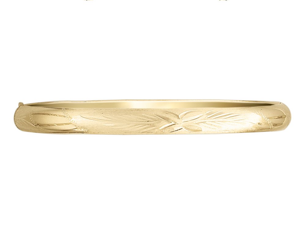 ダイヤモンドカットとサテンHinged Bangle In 14 Kイエローゴールド8.00 MM)