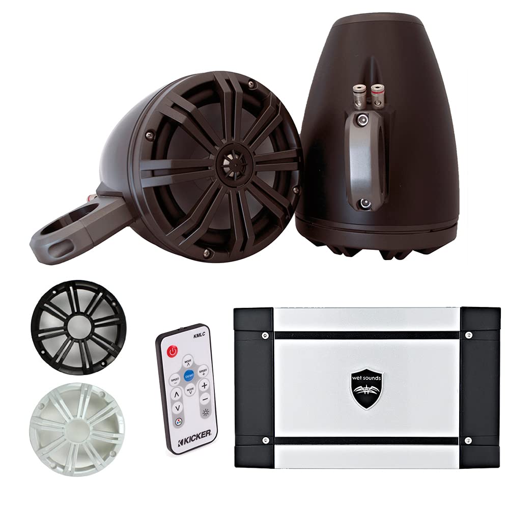 Kicker Marine 8 LEDタワーシステムブラック、濡れSounds ht-4 Amp、41 KMLCリモート