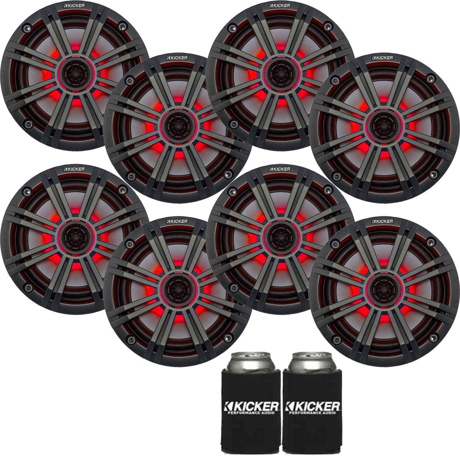 Kicker 6.5インチ チャコール LED マリンスピーカー (数量8) OEM交換用スピーカー4組